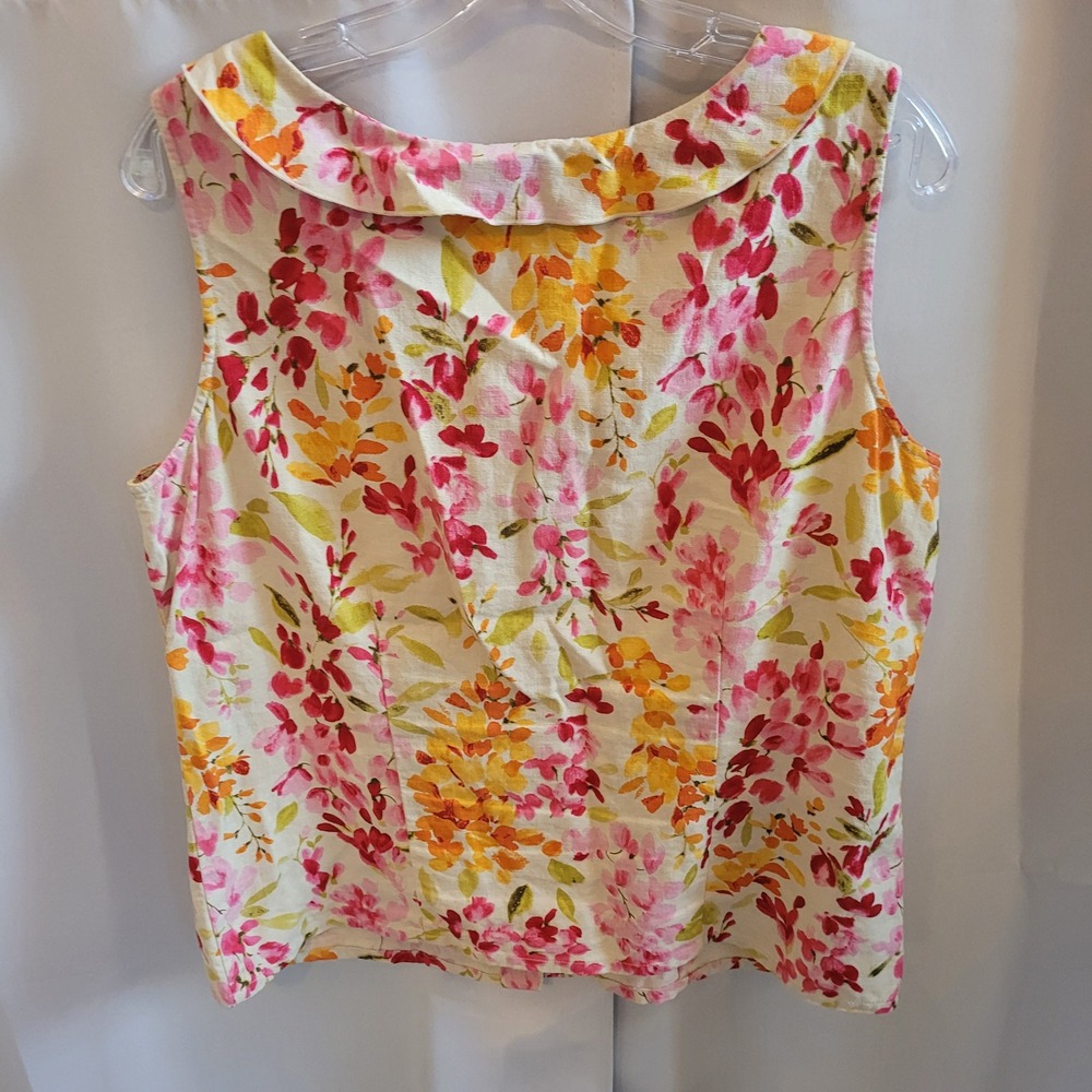 Watercolor Floral Women Top Large Ruffle Linen Blend Button Up Cottagecore 21973 - Picture 2 of 11
